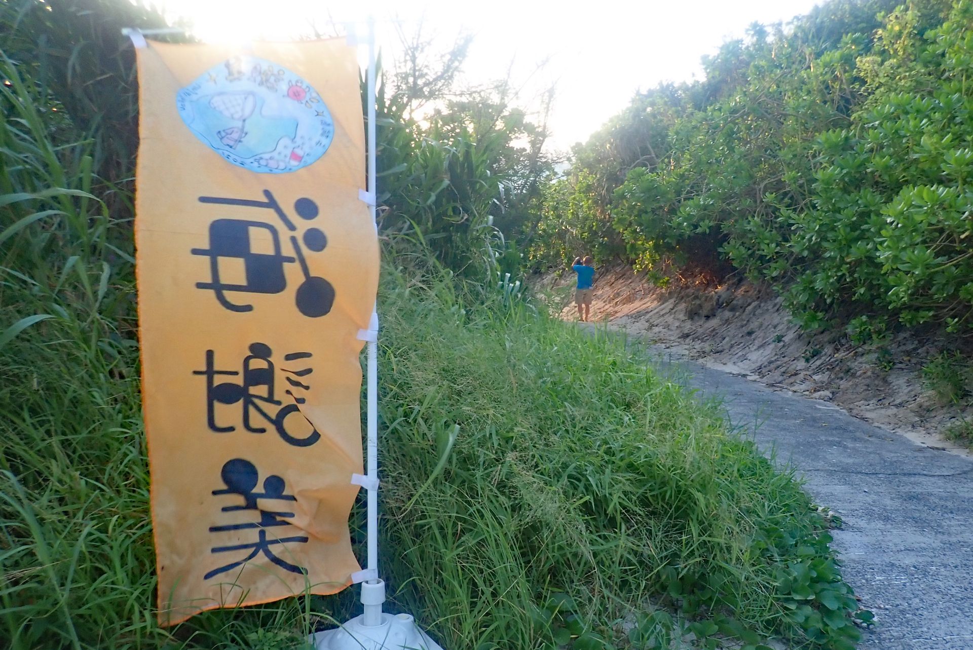コンクリートの道が浜まで続いています。